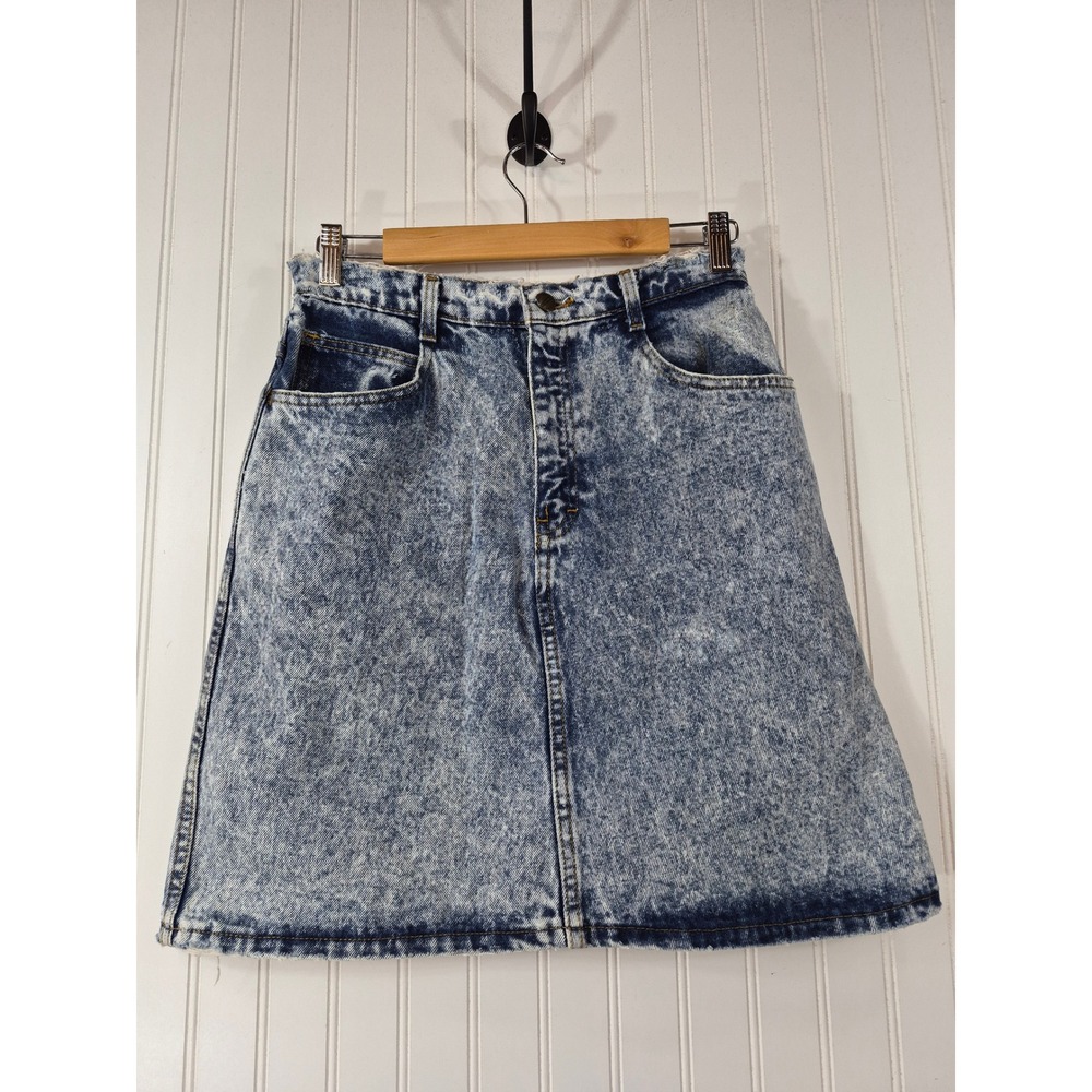 Vintage Palmettos Acid Wash Denim Mini Skirt Blue High Waist 30x20 USA Size 13